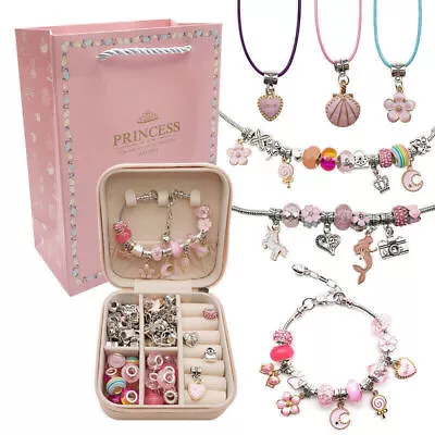 Girls Bracelet Making Kit Beads Jewellery Charms Pendant Set DIY Craft Kids HG • $23.99