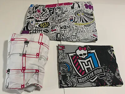 2013 Monster High Twin Sheet Fitted Flat Pillow Case 3 Piece Set Fabric Franco • $25