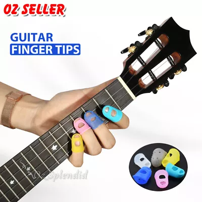 $3.85 • Buy 4 Sizes Silicone Guitar Piano Ukulele Fingertip Protectors Finger Guards  AU