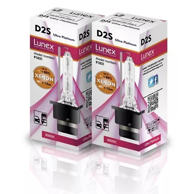 $36.38 • Buy 2x D2S Genuine LUNEX XENON LAMPS REPLACEMENT FOR PHILIPS , GE OR OSRAM 8000K SET
