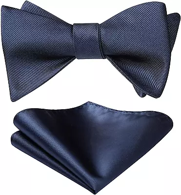 Bow Ties For Men Solid Color Self Tie Bow Tie Pocket Square Set Classic Formal S • $25.43
