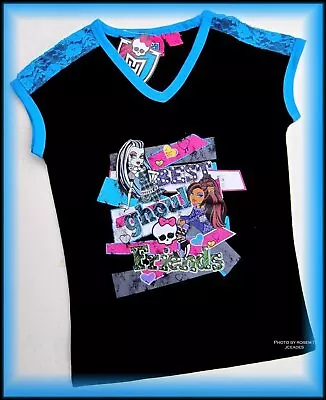 Monster High Girl's T-SHIRT Black/Turquoise Frankie Clawdeen Best Ghoul Friends • $11.99