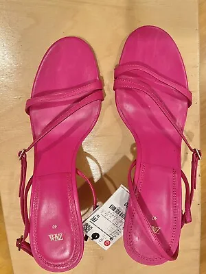 New Zara Shoes Size 9 Fuchsia Color  Leather High Heels 👠 Sandals • $49.99