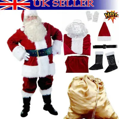 £19.69 • Buy Santa Claus Costume Father Outfit Christmas Flannel Suit Mens Adult Fancy Dress