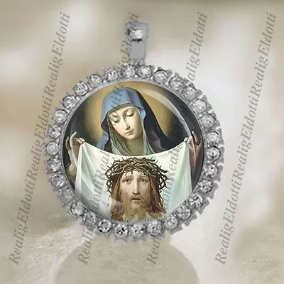 St Veronica Jesus Holy Face Veil Catholic Silver Tone Medal Pendant • $25.83
