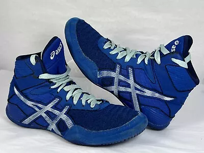 Men's All Blue ASICS Suede Wrestling Shoes  - 1081A029 - Size 6.5 • $29.99