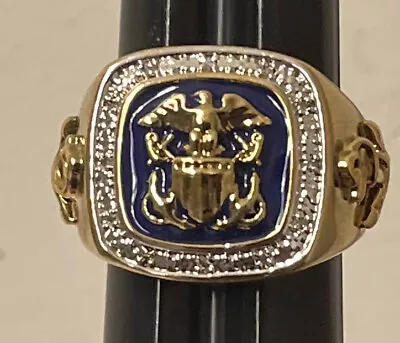 Danbury Mint Military Veteran Rings US NAVY Style 14k GOLD PLATED W/Diamonds • $44.99