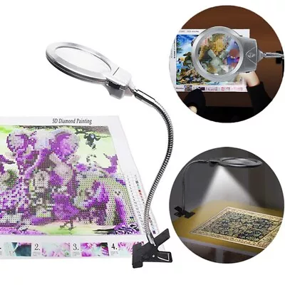 Magnifier LED Lamp Magnifying Glass Desk Table Light Clip In Reading Lamp Clamp • $13.75