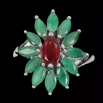 Heated Marquise Red Ruby 8x4mm Emerald White Gold Plate 925 Sterling Silver Ring • $54.50