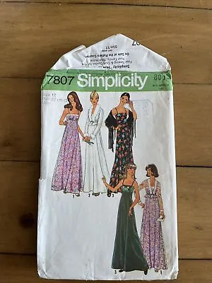 Simplicity Sewing Pattern 7807 Dress Jacket Maxi Strappy Prom 12 Vintage 1970s • £4.99