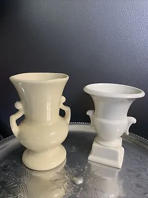 Set Of 2 Vintage Small Pottery Vases Ivory And Cream USA • $9.99