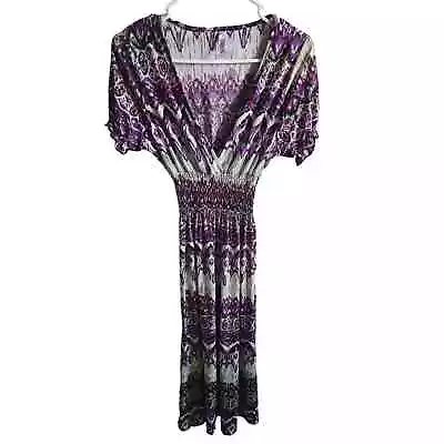 DNLA Sport Womens Sz L V Neck Maxi Dress Vintage Purple Short Sleeve • $16