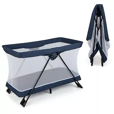 Baby Travel Cot Folding Newborn Crib With Soft Mattress 4-Side Breathable Mesh • £69.95