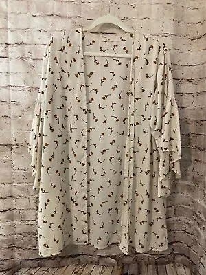 Mi Ami Shirt Women's Large Ivory Floral Bell Sleeve Open Front Boho Flowy Cover • $17.09