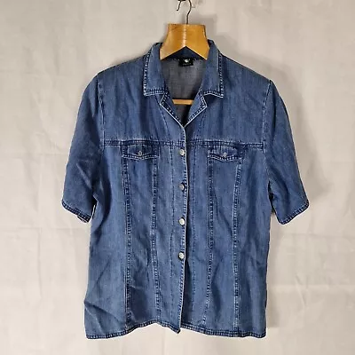 Ladies Top Size 14 16 Bluse Denim Chambray Shirt Blouse Casual Day • £13.99