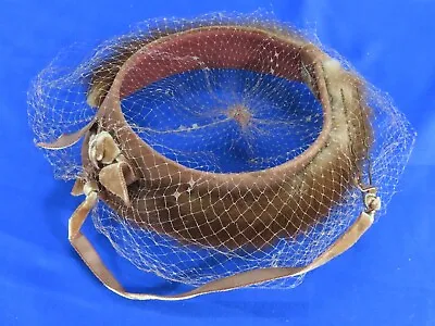 Vintage BROWN VELVET & MINK FUR Fascinator Juliet Hat  OPEN CROWN RING Netting • $7.28