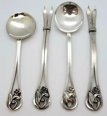 Georg Jensen LaPaglia Floral 112 Appetizer Hors D'oeuvre Hostess Set 4 Piece Set • $295