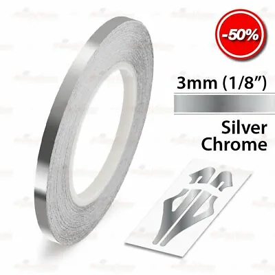 SILVER CHROME 3mm 1/8  Roll Pin Stripe PinStriping Line Tape Vinyl Car STICKER • $5.80