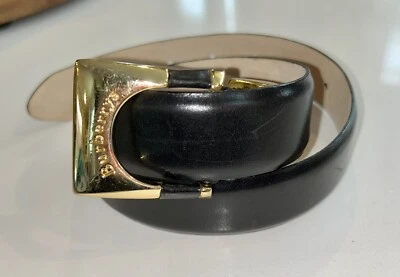 £58.07 • Buy Burberry London Black Leather Women's  Belt Gold Buckle Size S
