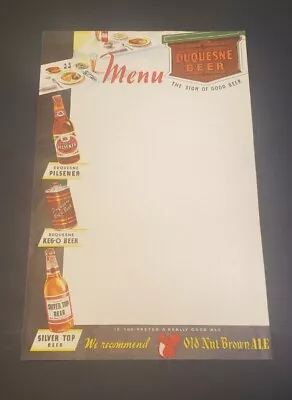 Vtg 1930s Duquesne Beer Paper Menu Insert Cone Top Can Neon Sign Pittsburgh PA • $14.99