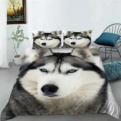 3D Animal Wolf Husky Print Duvet Quilt Cover + Pillow Cases Bed Bedding Set New • £13.45