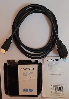 Advent 1.8m DVI To HDMI Cable PC To Monitor Laptop To TV Adaptor Converter Lead • £4.79