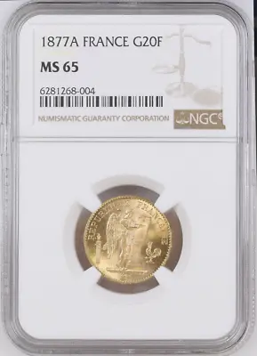 :1877a Gold 20 Francs France Ngc Ms-65 Standing Genius Rarity R5 Highest-grades • $1495