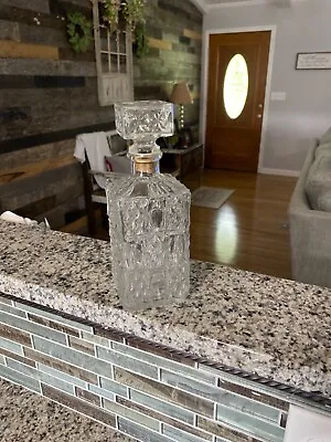 Vintage Crystal Whiskey Wine Square Decanter With Stopper 9.5” Tall 3.25” Wide • $21