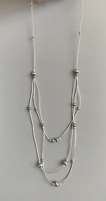 CAROLYN POLLACK 925 Liquid Silver Native Pearl 3 Strand Beaded Station Necklace • $64.99