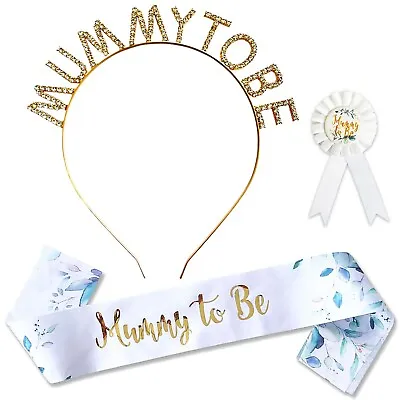 Mummy To Be Sash Tiara Rosette Botanical Floral Baby Shower Sashes Headband Mum • £5.99