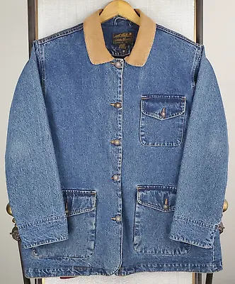 VTG EDDIE BAUER Size Large Womens Denim Chore Coat + Wool Liner Vest Jacket • $179.10