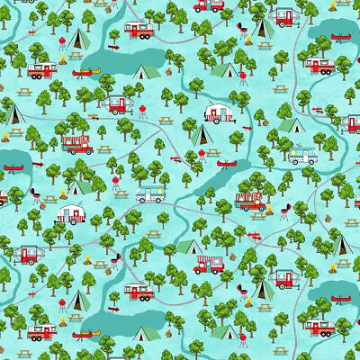 Travel Fabric | Roaming Holiday Mini Camper Tree Lake | Studio E YARD • $10.98