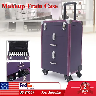 Professional Makeup Train Case Rolling Cosmetic Travel Organizer Suitcase • $75.06