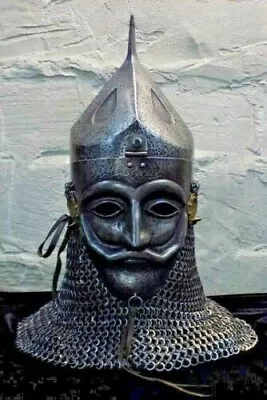 Madieval Historical Emperor War Helmet With Face Mask And Chainmail Curtain. • $250