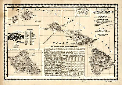 1893 Map Of The Hawaiian Islands Vintage Wall Art Poster Print Decor Repro • $37.95