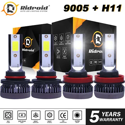 4X 9005 H11 LED Headlight Bulbs Conversion Kit High Low Beam Combo White 6000K • $14.88