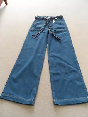 New With Tags M &S Per Una Wide Leg Jeans & Belt Size UK 8 Long RRP £39.50 • £15