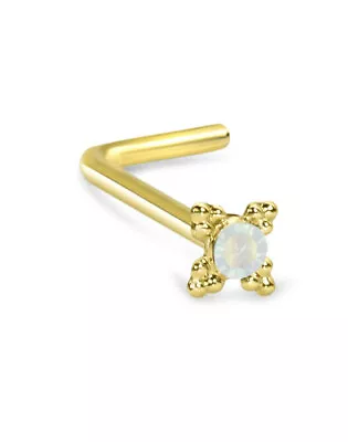 10K Solid Yellow Gold L Bend Nose Stud Ring Tribal Design CZ 22 Gauge 22G • $14.99