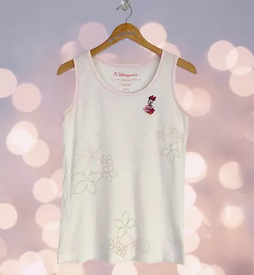 Disney Store Embroidered Minnie Mouse White Ribbed Modern Fit Tank Top Women’s M • $15