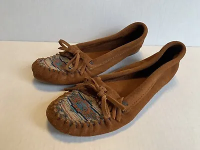 Minnetonka El Paso II Brown Suede Moccasin 472K Slip On Flats Women’s Size 8 • $26