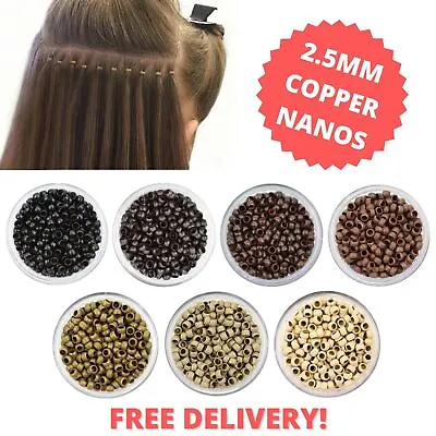 Nano Beads Micro Rings 2.5mm Copper For Nano Tip Hair Extensions 100-1000 Beads • £2.99