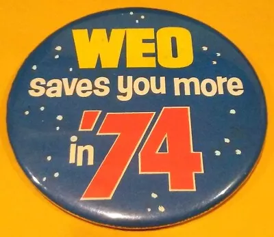 A & P  GROCERY STORE  STORE  BUTTON    WEO SAVES YOU MORE IN 74   VINTAGE 1970's • $9.95