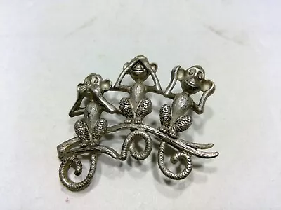 Vintage Danecraft Silver Tone Hear See Speak No Evil Monkey Brooch • $8.99