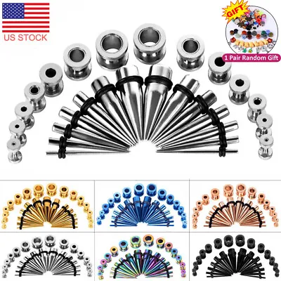 28PCS Ear Stretching Gauges Set Tapers Tunnels Plugs Kit 12G-00G Stainless Steel • $17.99