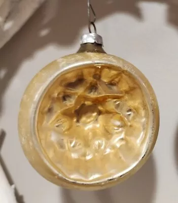 Vintage Blown Glass Single Indent Christmas Ornament Bright Gold Color Germany  • $8.99