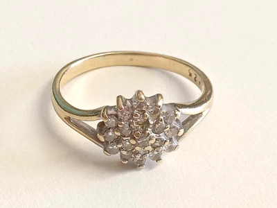 £27.99 • Buy Vintage Solid 9ct Gold & DIAMOND Cluster Ring Flower Engagement Ring  0.25 Carat