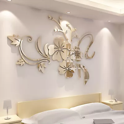 3D Mirror Flower Art Removable Wall Sticker Acrylic Mural Decal Home Room Decor • $10.48