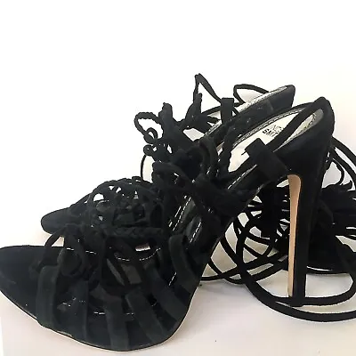 Windsor Smith Womens Crazie Black Suede Strappy Heels Shoes Size US 6.5 • $59.99