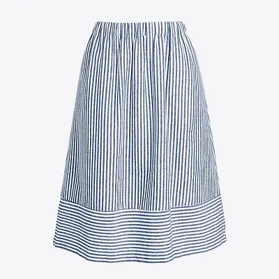 J Crew Blue White Striped Cotton Midi Skirt Xxs New Seersucker Summer Spring Nwt • $23.99