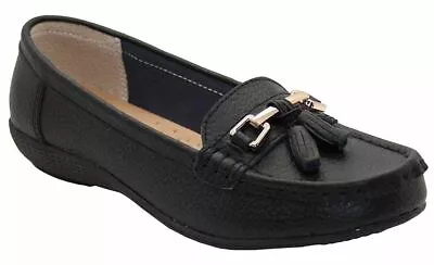 Wos Casual Leather Flat Loafer Tassel Moccasin Low Wedgemen Ladie Shoes NAUTICAL • £18.99